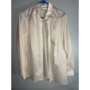 Vintage LeFOLIO Cream Satin Jacquard Diamond Pattern Blouse Size 12 Made in USA